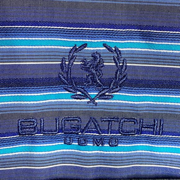 Bugatchi Uomo Shaped Fit Button Down Shirt 100% Cotton Blue Striped Mens - Picture 5 of 5